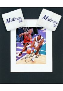 1997 Karl Malone NBA Finals “Last Dance” Player-Worn Wristbands & Autographed Photo Display