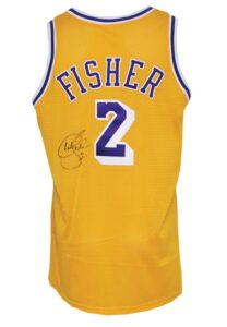 1998-99 Derek Fisher Los Angeles Lakers Game-Used & Autographed Home Jersey