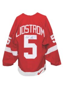 1998-99 Nicklas Lidstrom Detroit Red Wings Game-Used & Autographed Road Jersey with Alternate Captain’s “A”