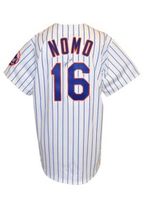 1998 Hideo Nomo New York Mets Game-Used & Dual Autographed Home Jersey