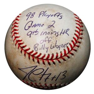 1998 Jim Leyritz San Diego Padres Playoff Game-Used & Autographed Home Run Baseball