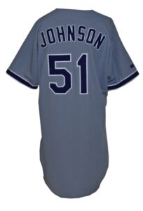 1998 Randy Johnson Los Angeles Dodgers Game-Ready Road & Batting Practice Jerseys