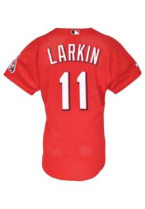 1999 Barry Larkin Cincinnati Reds Worn Batting Practice Mesh Jersey