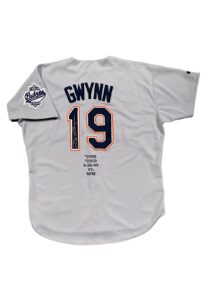 1999 Tony Gwynn SD Padres Game-Used & Signed Hit #2958 & #2959 Road Jersey