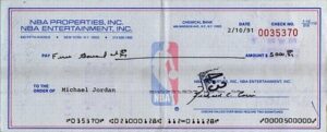 2/10/1991 Michael Jordan Endorsed Check from the NBA