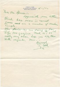 2/11/1952 Ty Cobb Handwritten Letter With Great Baseball Content & Box Score Of His First Pro Game In 1904