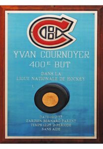 2/19/1977 Yvan Cournoyer Montreal Canadiens Autographed Plaque With Actual Puck Used To Score 400th Goal