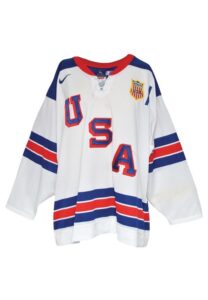 2/21/2010 Zach Parise Team USA Olympics Game-Used Retro White Jersey & Socks