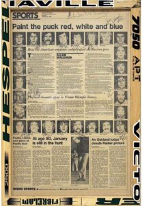 2/23/1980 Team USA “Miracle On Ice” Olympic Hockey Team-Signed Original Newspaper Framed Hockey Stick Display Including Herb Brooks