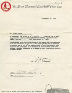 2/28/1968 Curt Flood St. Louis Cardinals Signed Contract