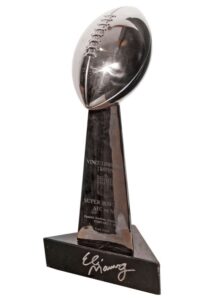 2/3/2008 Super Bowl XLII Vince Lombardi Replica Trophy Signed by Eli Manning