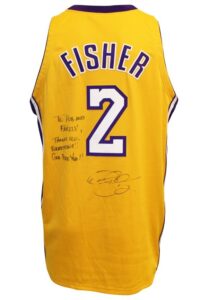 2000-01 Derek Fisher Los Angeles Lakers Game-Used & Autographed Home Jersey