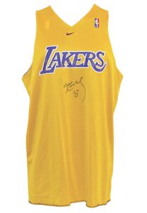 2000-01 Los Angeles Lakers Player-Worn & Autographed Reversible Practice Jersey Attributed To Kobe Bryant