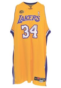 2000-01 Shaquille O’Neal Los Angeles Lakers NBA Finals Game-Used & Autographed Home Jersey