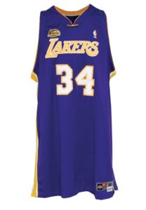 2000-01 Shaquille O’Neal Los Angeles Lakers NBA Finals Game-Used Road Jersey