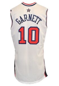 2000 Kevin Garnett Team USA Men’s Olympic Basketball Game-Used White Jersey