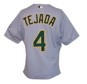 2000 Miguel Tejada Oakland Athletics Game-Used Road Jersey