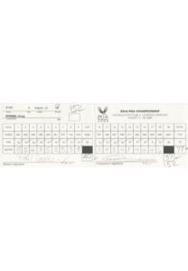 2000 PGA Championship Tournament-Used Scorecards Signed by Phil Mickelson, Paul Lawrie & Greg Norman