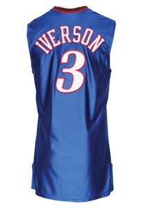 2001-02 Allen Iverson Philadelphia 76ers Game-Used Blue Alternate Jersey (9/11 Ribbon Patch)