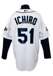 2001 Ichiro Suzuki Seattle Mariners Rookie Game-Used & Autographed Home Jersey & Undershirt