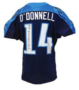 2001 Neil O’Donnell Tennessee Titans Game-Used & Autographed Home Jersey