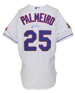 2001 Rafael Palmeiro Texas Rangers Game-Used & Autographed Home Uniform with Batting Gloves