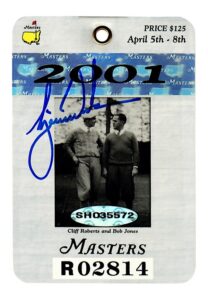 2001 Tiger Woods Single-Signed Masters Badge