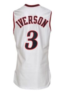 2002-03 Allen Iverson Philadelphia 76ers Game-Used & Autographed Home Jersey with Headband, Wristband, Finger Sleeve & “Shooter Sleeve” (5)(JSA)