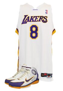 2003-04 Kobe Bryant Los Angeles Lakers Game-Used Sunday Alternate Home Jersey & Dual Autographed Sneakers Attributed To The NBA Playoffs