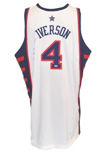 2004 Allen Iverson Team USA Olympics Game-Used & Autographed White Jersey (JSA • PSA/DNA • Iverson Authentic COA)