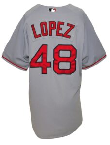 2008 Javier Lopez Boston Red Sox End of Season Game-Used Road Jersey