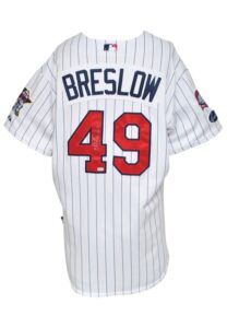 2009 Craig Breslow Minnesota Twins Game-Used & Autographed Home Jersey