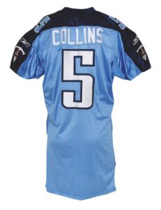 2009 Kerry Collins Tennessee Titans Game-Used Home Jersey with Pink BCA Captain’s Patch