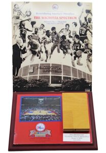 2009 Philadelphia Spectrum Game-Used Wooden Gym Floor Square Display & Program