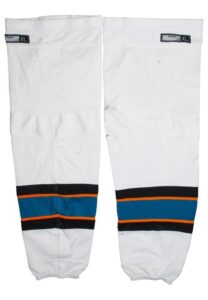 2010 San Jose Sharks Game-Used White & Teal Leggings