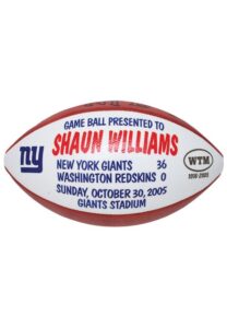 2010 Shaun Williams & Keith Bulluck NY Giants Game Balls with 2007-08 Plaxico Burress Game-Used Shoulder Pads