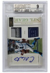 2011 National Treasures NFL Gear Combos Laundry Tag Signatures Cam Newton #7