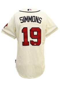 2013 Andrelton Simmons Atlanta Braves Game-Used & Autographed Home Crème Jersey