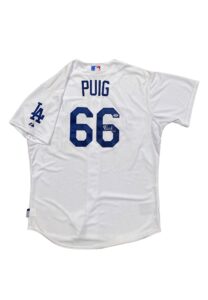 2013 Yasiel Puig LA Dodgers Rookie Game-Used & Signed Home Jersey