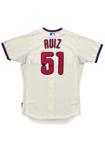 2014 Carlos Ruiz Philadelphia Phillies Game-Used Cream Alternate Jersey