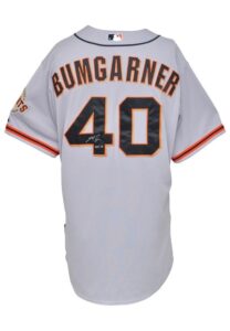 2014 Madison Bumgarner San Francisco Giants Postseason Game-Used & Autographed Road Jersey