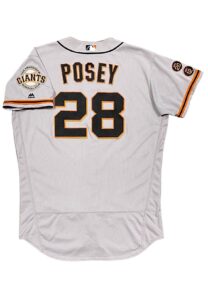 2016 Buster Posey San Francisco Giants Game-Used 4 Home Run Road Jersey