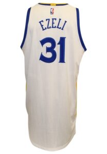 2016 Festus Ezeli Golden State Warriors Playoffs Game-Used Home Jersey