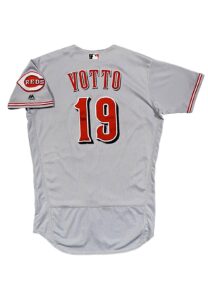 2017 Joey Votto Cincinnati Reds Game-Used Nine Home Run Road Jersey