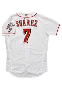 2018 Eugenio Suarez Cincinnati Reds Game-Used Multiple Home Run Home Jersey