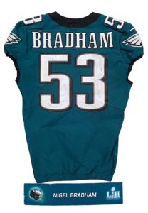 2018 Nigel Bradham Philadelphia Eagles Super Bowl LII Game-Used Jersey & Locker Room Nameplate