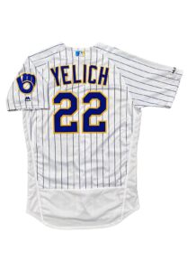 2019 Christian Yelich Milwaukee Brewers Game-Used 3 Home Run Jersey