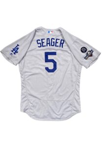 2019 Corey Seager LA Dodgers Playoffs Game-Used Road Jersey