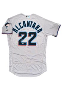 2019 Sandy Alcantara Miami Marlins Game-Issued & Signed Road Jersey