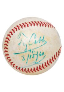 3/15/1960 Ty Cobb Single Signed Baseball